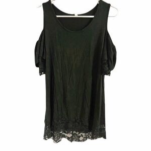 Pinkblush Maternity Black Cold Shoulder Lace Top (Size Medium)